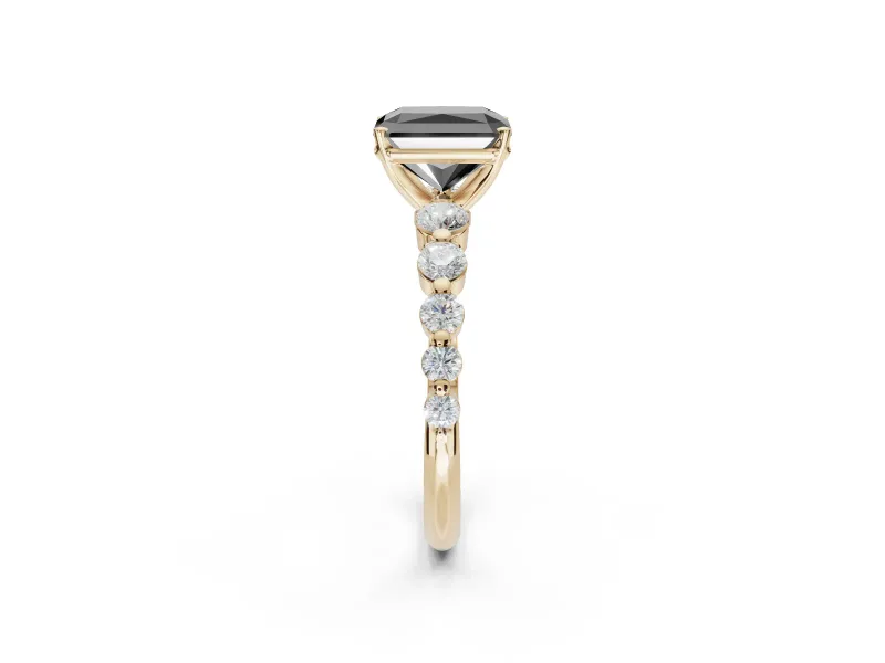 Radiant Cut Graduated Side Stone Engagement Ring Setting for a Black Center | Yellow Gold