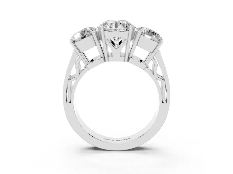 Round Three Stone Engagement Ring Setting | Beaded Shoulders | Platinum
