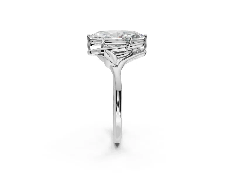 Marquise Leaf Bypass Solitaire Engagement Ring Setting | Polished Band | Platinum