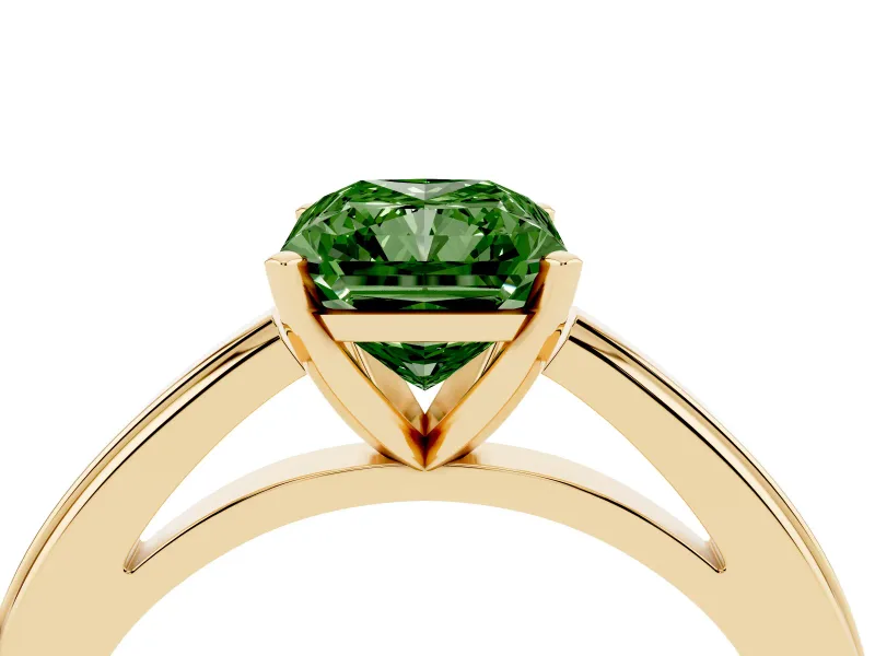 Radiant Cut Solitaire Engagement Ring Setting for a Fancy Green Lab-Grown Diamond | Stepped Flat Band | Yellow Gold
