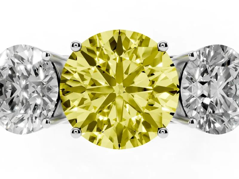 Round Engagement Ring Setting for a Fancy Yellow Lab-Grown Diamond | Three Stone | White Gold