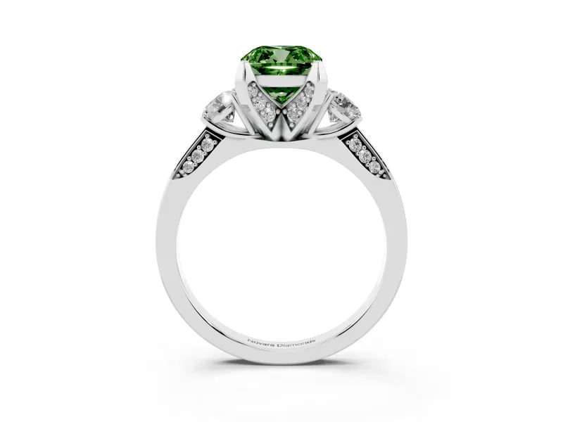 Cushion Cut Hidden Halo Three Stone Engagement Ring Setting for a Fancy Green Lab-Grown Diamond | Platinum