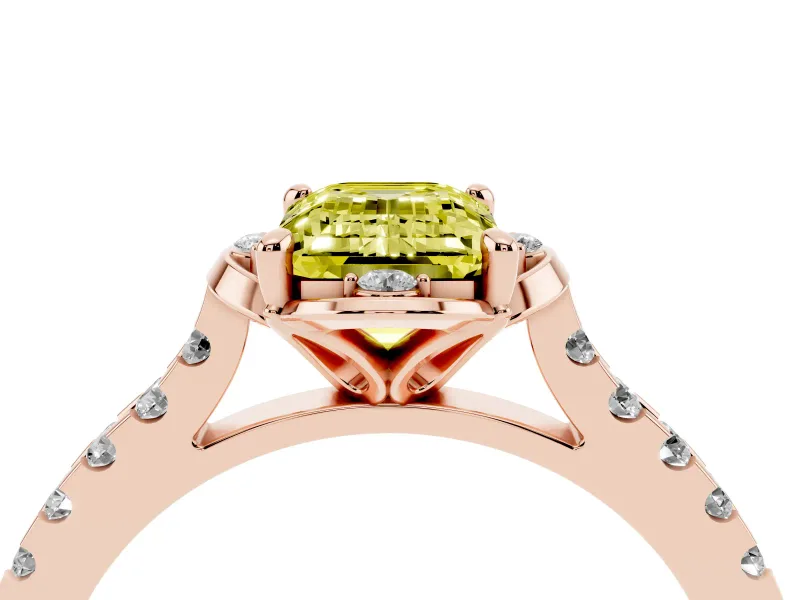 Emerald Cut Floral Petal Engagement Ring Setting for a Fancy Yellow Lab-Grown Diamond | Petal Accents | Rose Gold