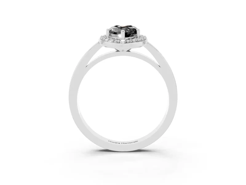 Fancy Black Pear Cut Diamond Halo Ring Set in Silver with Solitaire Band and Prong Setting
