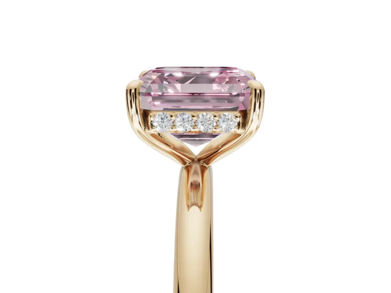 Asscher Cut Hidden Halo Ring Setting for a Fancy Pink Lab-Grown Diamond | Yellow Gold