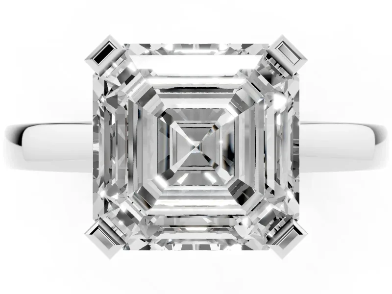 Asscher Cut Solitaire Engagement Ring Setting | Flat Tab Prongs | White Gold