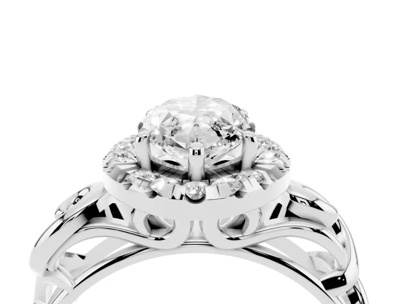 Marquise Vintage Filigree Halo Engagement Ring Setting | Scroll Shoulders | Sterling Silver