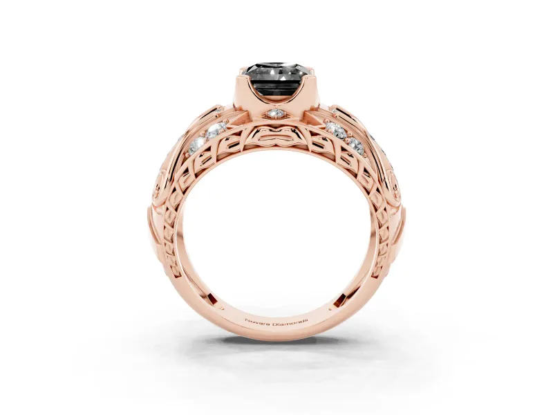 Radiant Cut Art Deco Graduated Engagement Ring Setting for a Black Center | Split Shank | Rose Gold