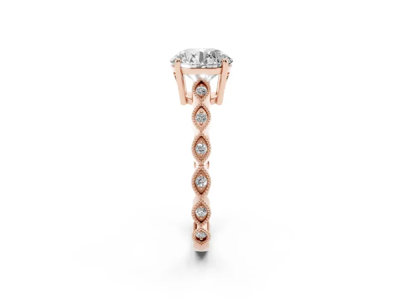 Round Cut Diamond Solitaire Ring Set in Rose gold with Infinity Twist Pavé Band