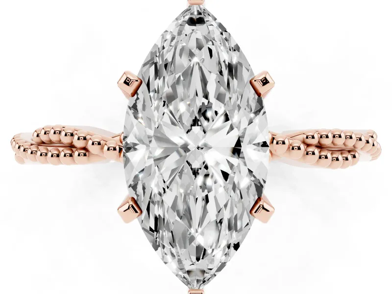 Marquise Twisted Solitaire Engagement Ring Setting | Beaded Twist Band | Rose Gold