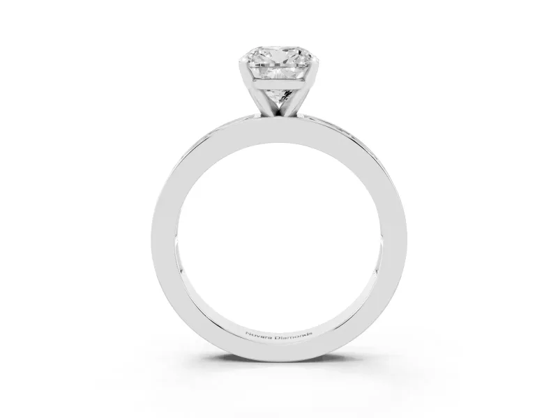 Cushion Cut Channel Set Engagement Ring Setting | Baguette Side Stones | Platinum