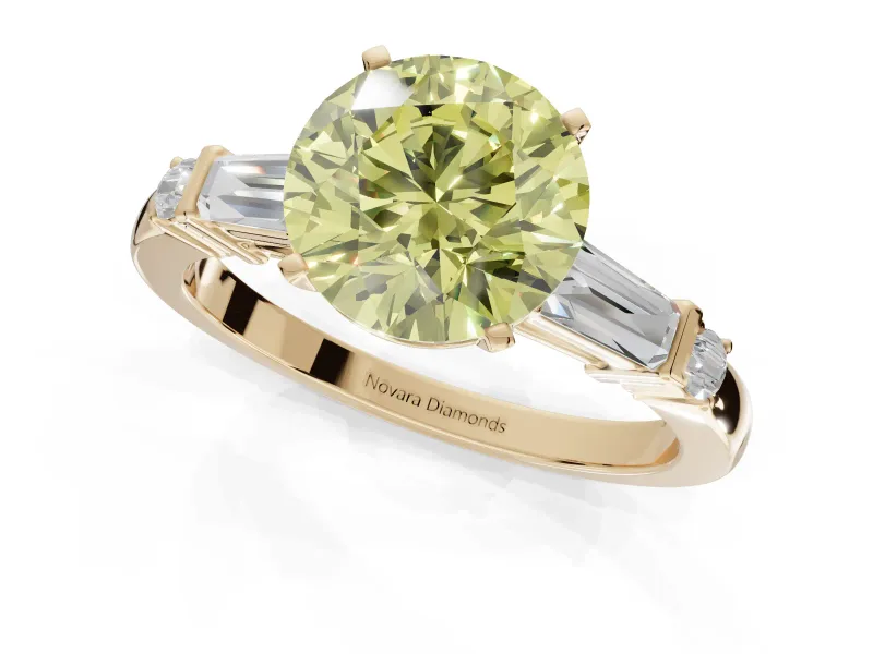 Round Tapered Baguette Engagement Ring Setting for a Fancy Yellow Lab-Grown Diamond | Yellow Gold