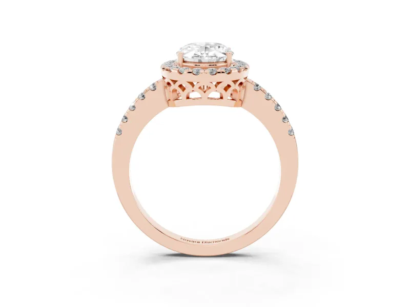 Oval Halo Engagement Ring Setting | Shared Prong Pavé Band | Rose Gold