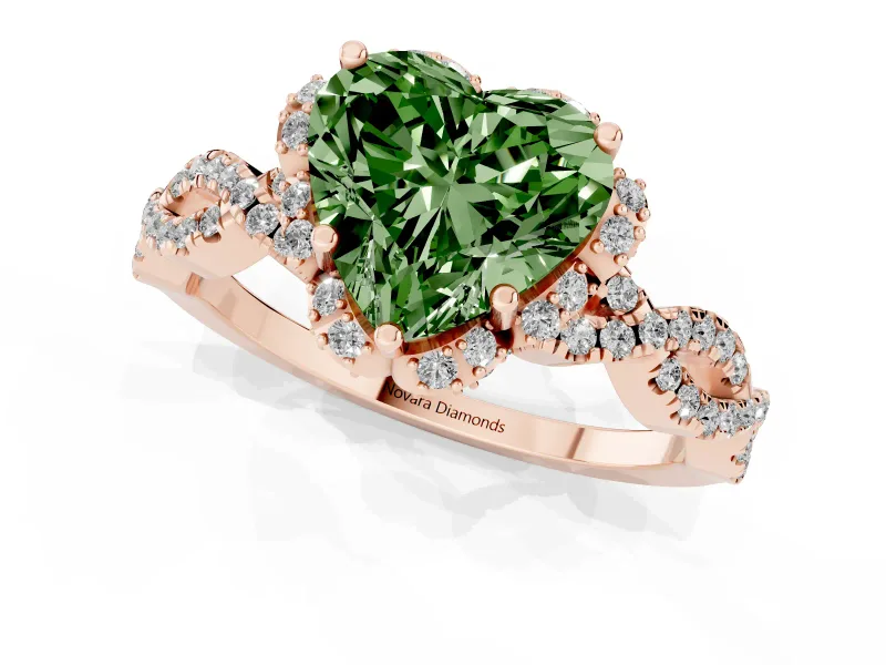 Heart-Shaped Milgrain Halo Engagement Ring Setting for a Fancy Green Lab-Grown Diamond | Graduated Shoulders | Rose Gold