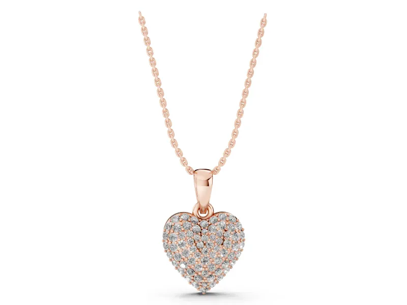 Round Lab-Grown Diamond Pavé Heart Pendant Necklace | Fully Set Face | Rose Gold
