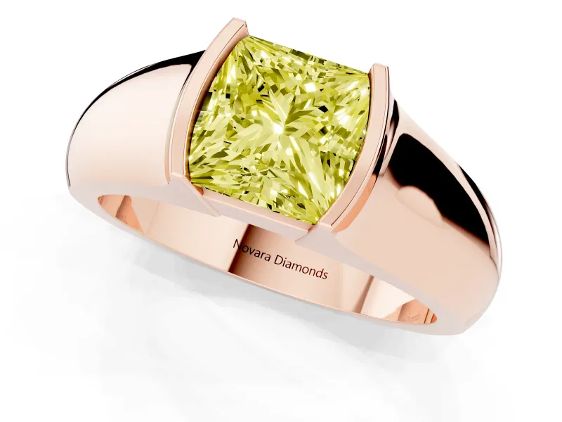 Princess Cut Half Bezel Solitaire Engagement Ring Setting for a Fancy Yellow Lab-Grown Diamond | Wide Band | Rose Gold
