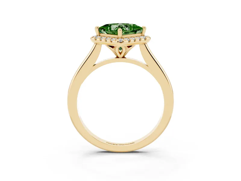 Princess Cut Halo Engagement Ring Setting for a Fancy Green Lab-Grown Diamond | Plain Polished Band | Yellow Gold