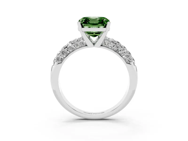 Asscher Cut Multi Row Pave Engagement Ring Setting for a Fancy Green Lab-Grown Diamond | White Gold