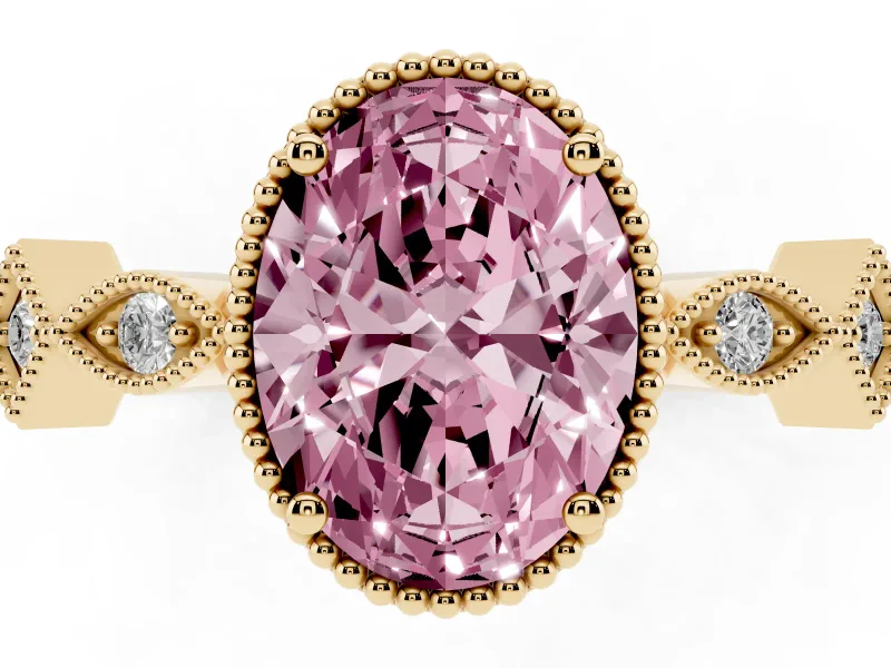 Oval Milgrain Bezel Engagement Ring Setting for a Fancy Pink Lab-Grown Diamond | Yellow Gold