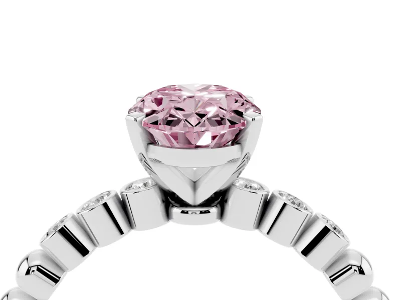 Oval Beaded Solitaire Engagement Ring Setting for a Fancy Pink Lab-Grown Diamond | White Gold
