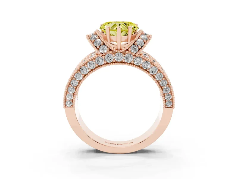 Heart-Shaped Vintage Pave Engagement Ring Setting for a Fancy Yellow Lab-Grown Diamond | Milgrain Edges | Rose Gold