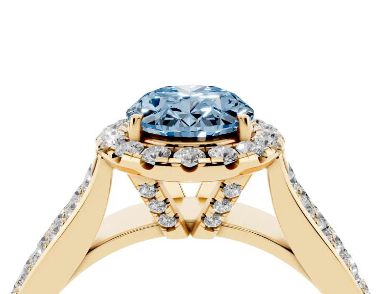 Oval Pavé Engagement Ring Setting for a Fancy Blue Lab-Grown Diamond | Wide Three-Row Band | Yellow Gold