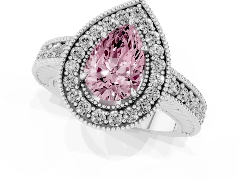 Pear-Shaped Milgrain Halo Engagement Ring Setting for a Fancy Pink Lab-Grown Diamond | Sterling Silver