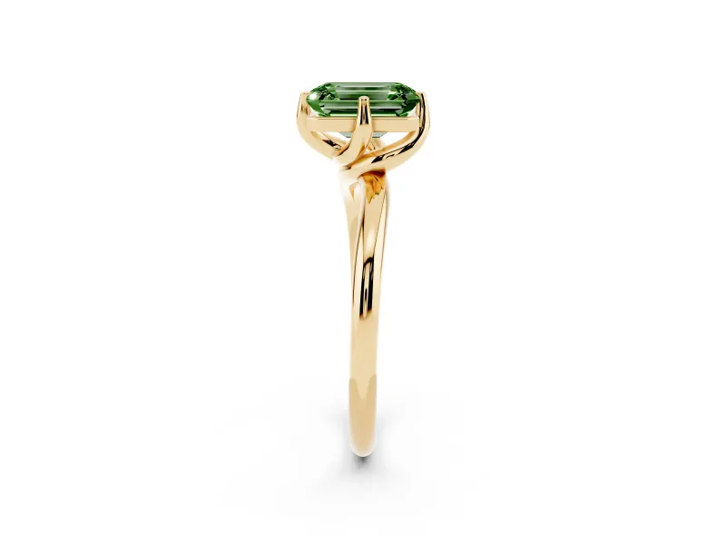 Emerald Cut Bypass Solitaire Engagement Ring Setting for a Fancy Green Lab-Grown Diamond | Plain Band | Yellow Gold