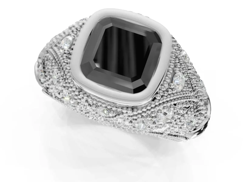 Fancy Black Asscher Cut Lab-Grown Diamond Bezel Ring Set in Sterling Silver with Milgrain Accent Band