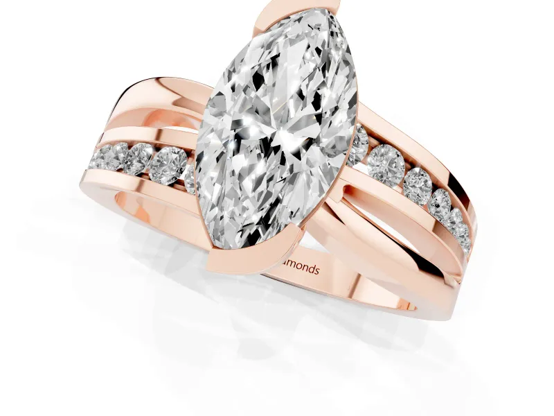 Marquise Graduated Channel Bypass Engagement Ring Setting | Split Shank | Rose Gold
