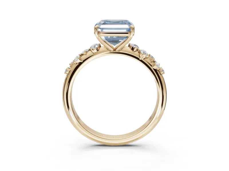 Asscher Cut Graduated Solitaire Engagement Ring Setting for a Fancy Blue Lab-Grown Diamond | Yellow Gold
