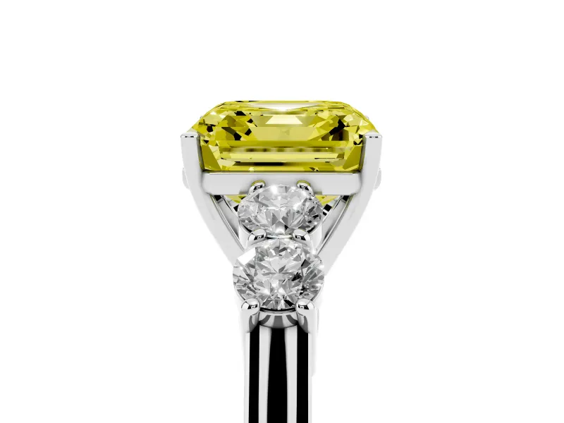 Asscher Cut Close Set Five Stone Engagement Ring Setting for a Fancy Yellow Lab-Grown Diamond | Sterling Silver