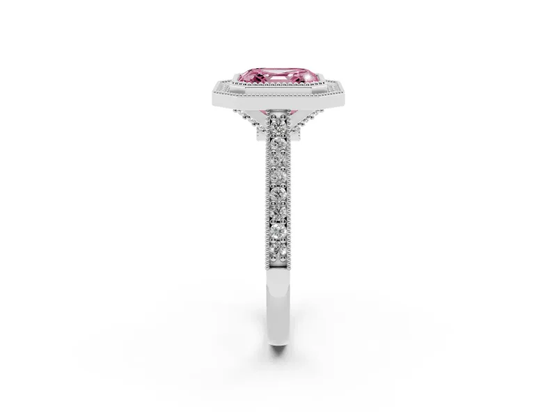Asscher Cut Halo Engagement Ring Setting for a Fancy Pink Lab-Grown Diamond | Sterling Silver - Design NV-24721