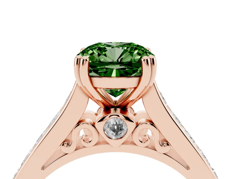 Cushion Cut Channel Engagement Ring Setting for a Fancy Green Lab-Grown Diamond | Rose Gold - Design NV-24671