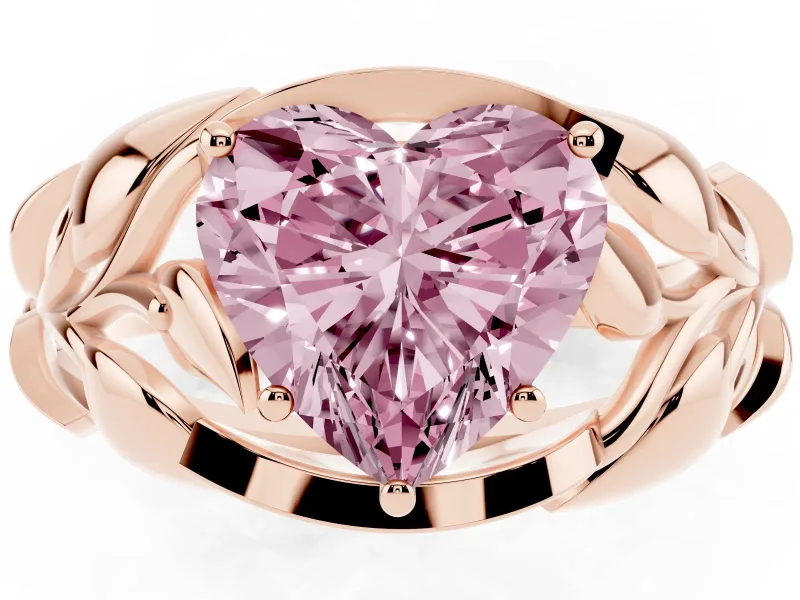 Heart-Shaped Leaf Bypass Engagement Ring Setting for a Fancy Pink Lab-Grown Diamond | Rose Gold