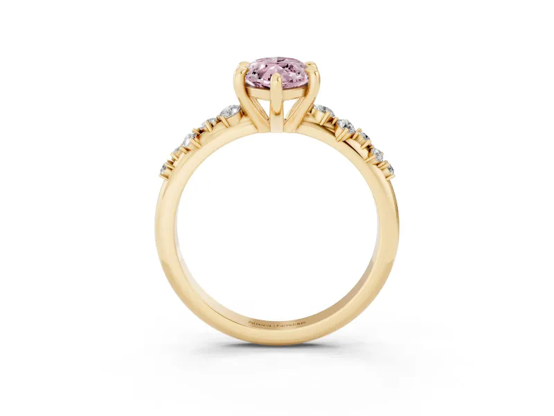 Fancy Pink Marquise Cut Diamond Solitaire Vine Band Ring Set in Yellow gold with Round Accents and Prong Setting