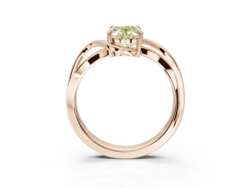 Oval Bypass Solitaire Engagement Ring Setting for a Fancy Yellow Lab-Grown Diamond | Pavé and Plain Strands | Rose Gold