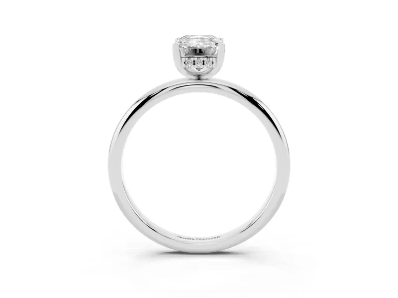 Emerald Cut Diamond Solitaire Engagement Ring Set in Silver with Prong Setting and Polished Band