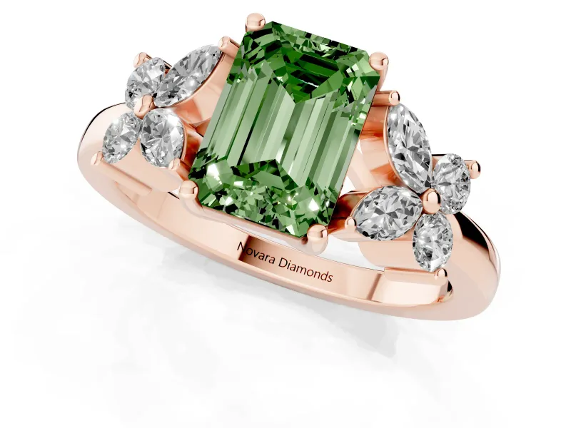 Emerald Cut Floral Engagement Ring Setting for a Fancy Green Lab-Grown Diamond | Rose Gold