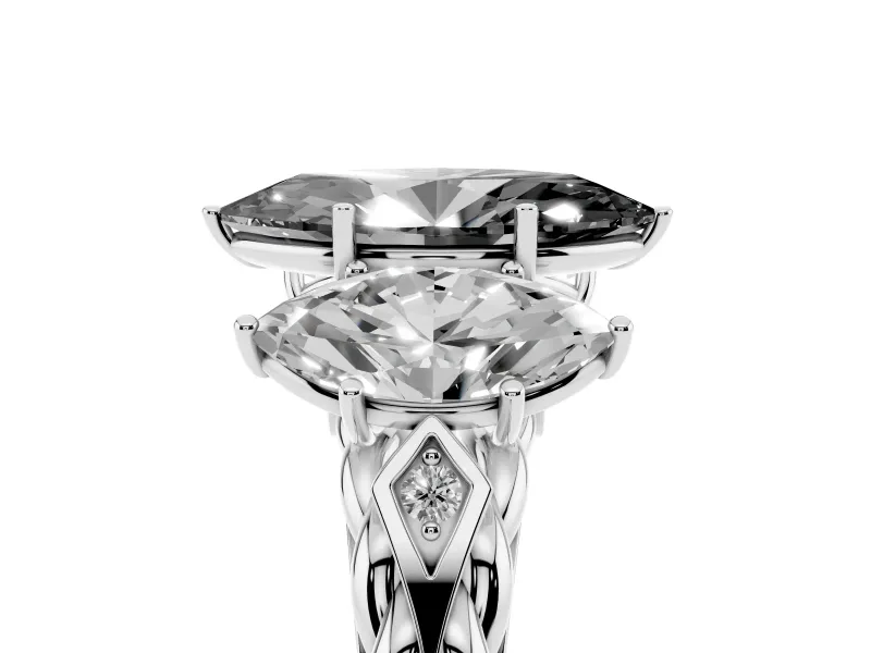 Marquise Three Stone Engagement Ring Setting for a Black Center | Braided Band | White Gold
