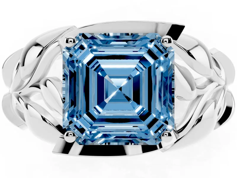Asscher Cut Leaf Bypass Engagement Ring Setting for a Fancy Blue Lab-Grown Diamond | Sterling Silver