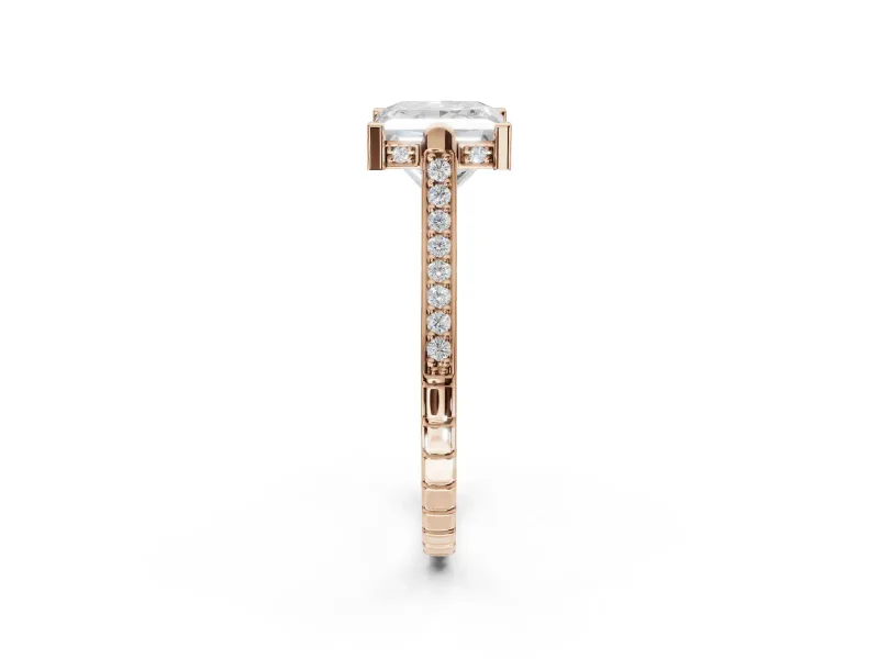Princess Cut Vintage Cathedral Engagement Ring Setting | Carved Band | Rose Gold
