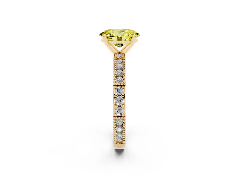 Oval Vintage Pavé Engagement Ring Setting for a Fancy Yellow Lab-Grown Diamond | Yellow Gold
