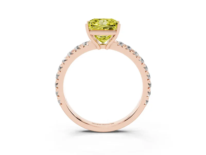 Princess Cut Pave Engagement Ring Setting for a Fancy Yellow Lab-Grown Diamond | Shared Prong Band | Rose Gold