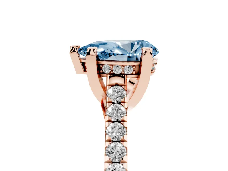 Pear-Shaped Hidden Halo Pave Engagement Ring Setting for a Fancy Blue Lab-Grown Diamond | Claw Prongs | Rose Gold