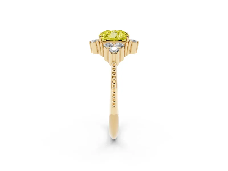 Cushion Cut Cluster Engagement Ring Setting for a Fancy Yellow Lab-Grown Diamond | Yellow Gold