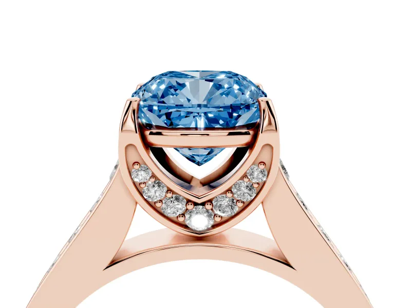 Cushion Cut Graduated Pavé Engagement Ring Setting for a Fancy Blue Lab-Grown Diamond | Rose Gold