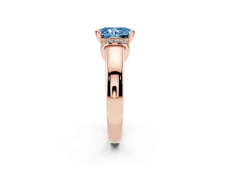 Radiant Cut Pavé Collar Engagement Ring Setting for a Fancy Blue Lab-Grown Diamond | Rose Gold