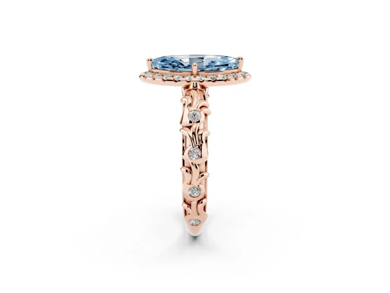 Marquise Leaf Halo Engagement Ring Setting for a Fancy Blue Lab-Grown Diamond | Rose Gold