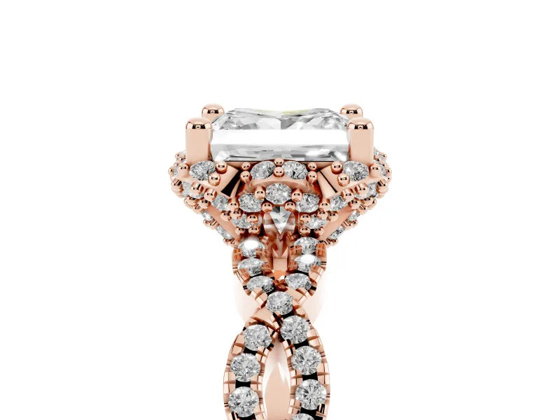 Princess Cut Milgrain Halo Engagement Ring Setting | Graduated Shoulders | Rose Gold